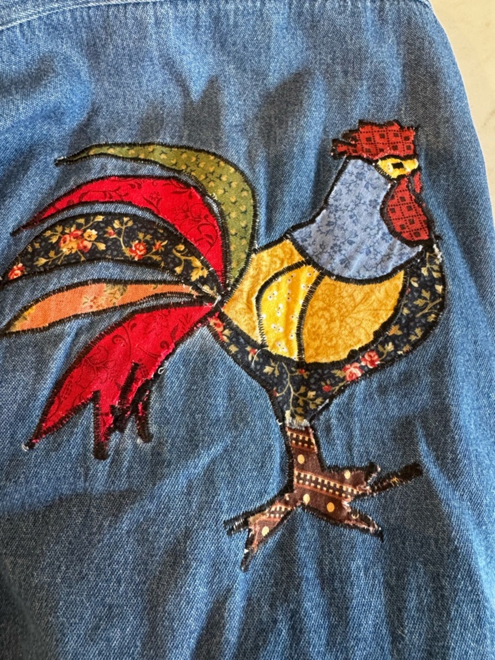Vintage Denim Shirt Rooster Embroidered Cottagecore Farm Western Folk S/M - Picture 5 of 8